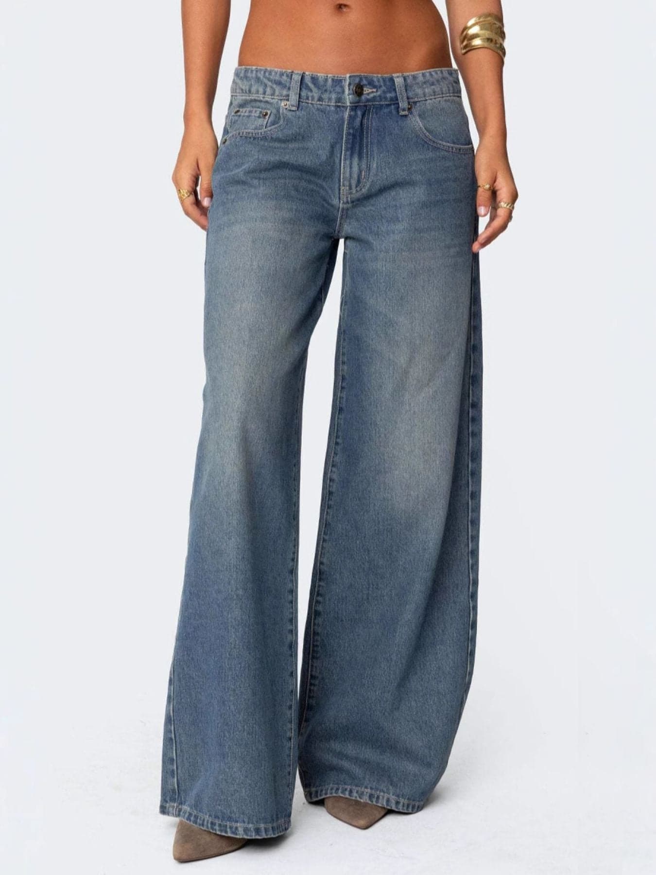 Wide Leg Vintage Wash Denim Jeans