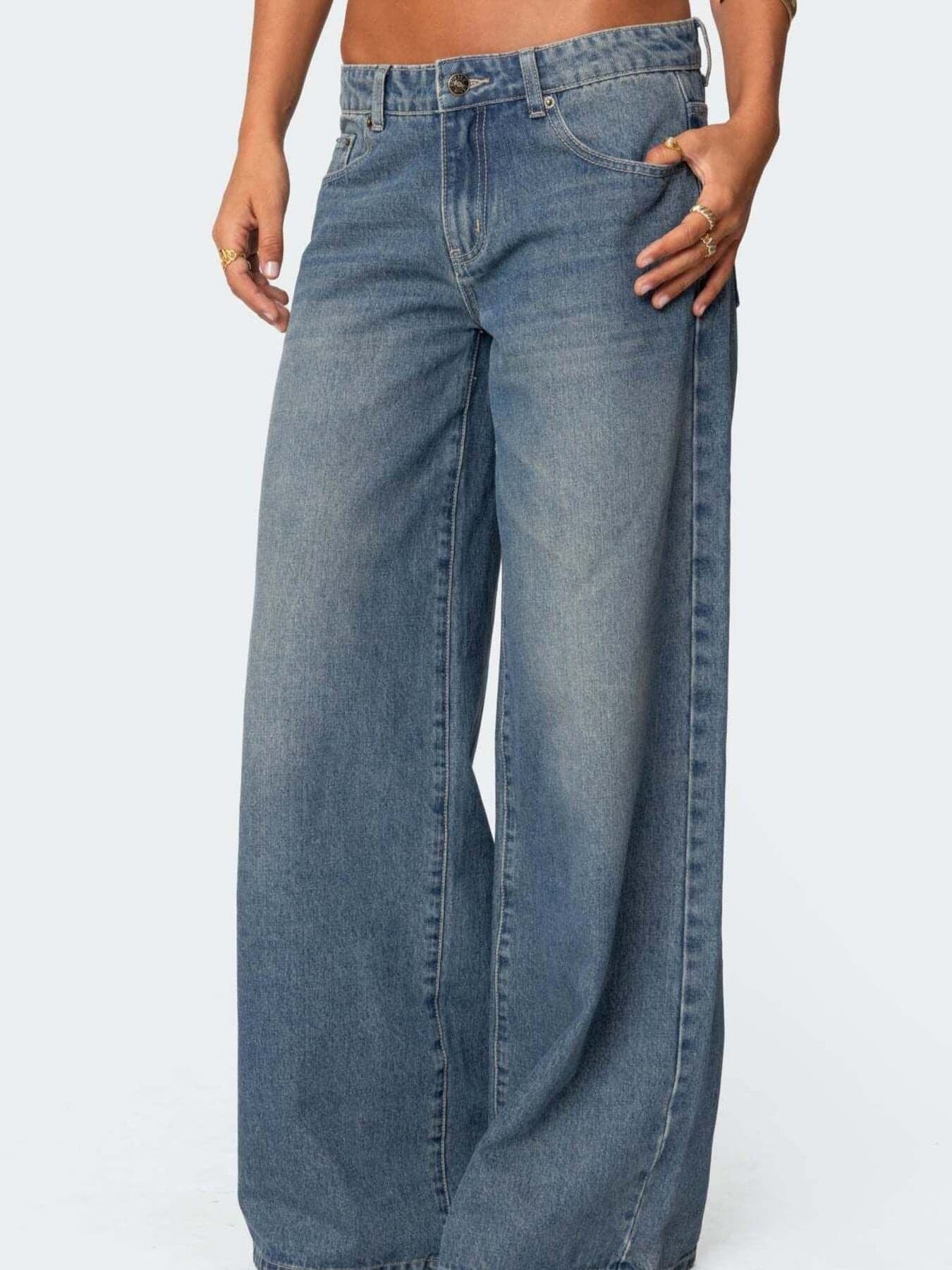 Wide Leg Vintage Wash Denim Jeans